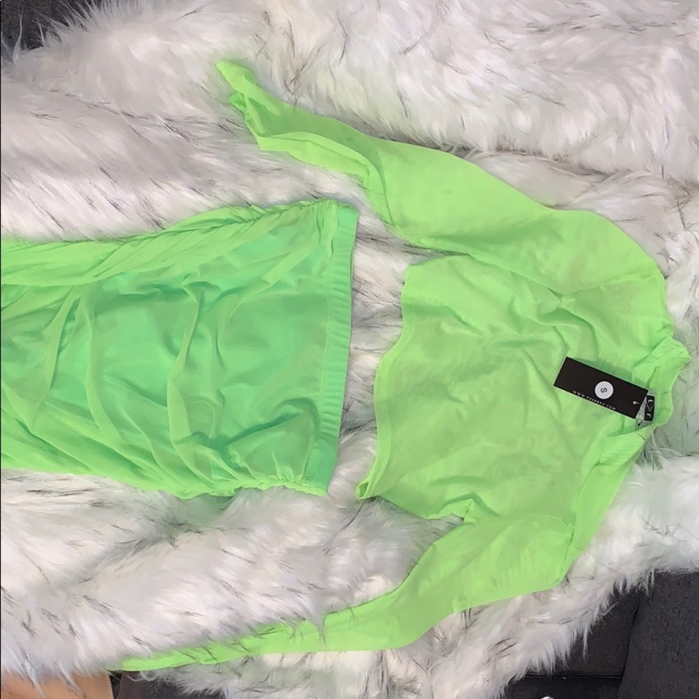 Neon green mesh two piece set